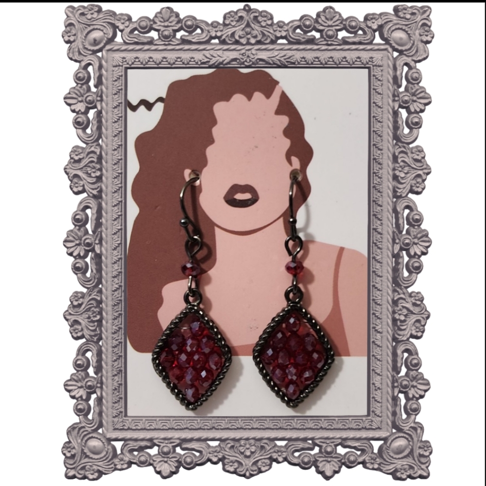 Ruby Beaded Drop Earrings